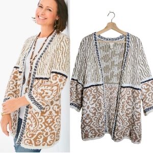 Chico's Pattern Mix Audrey Cardigan Sweater 3/4 sleeve size 1 Medium